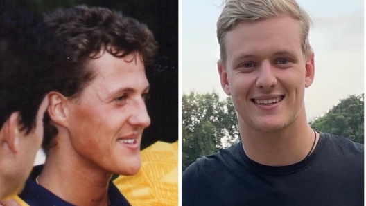 Michael e Mick Schumacher, entrambi ritratti sul campo di Vedano a distanza di oltre 25 anni