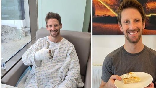 Romain Grosjean, dall'ospedale alla torta