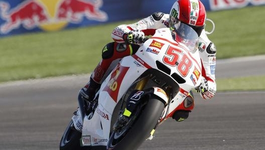 Marco Simoncelli in azione nel GP di Indianapolis 2011. LaPresse