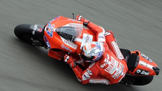 Stoner ad Aragon nel 2010 con la Ducati in MotoGP. Afp