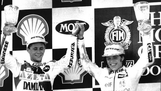 Romboni con Capirossi in 125 nel 1990. Ap