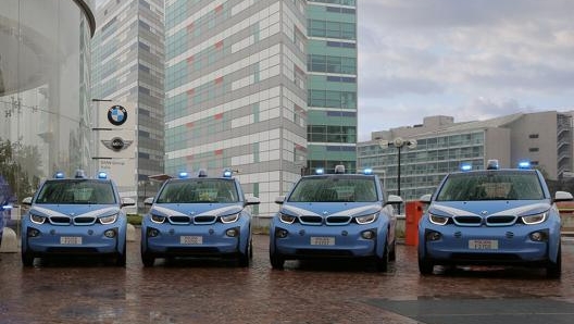 Le quattro Bmw i3 "arruolate" dalla Polizia di Stato in occasione di Expo 2015