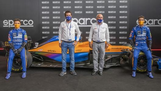 Lando Norris e Daniel Ricciardo nelle sede di Sparco, a Volpiano (To)