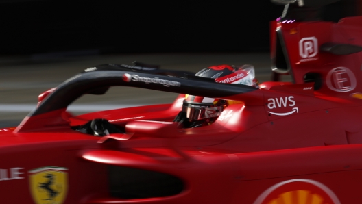 Ferrari driver Carlos Sainz of Spain steers his car during a Formula One pre-season testing session at the Catalunya racetrack in Montmelo, just outside of Barcelona, Spain, Wednesday, Feb. 23, 2022. (AP Photo/Joan Monfort)