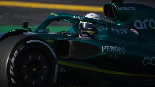 Aston Martin's German driver Sebastian Vettel drives during the first day of the Formula One (F1) pre-season testing at the Circuit de Barcelona-Catalunya in Montmelo, Barcelona province, on February 23, 2022. (Photo by LLUIS GENE / AFP)