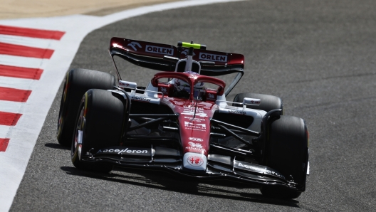 BAHRAIN, BAHRAIN - MARCH 10: Zhou Guanyu of China driving the (24) Alfa Romeo F1 C42 Ferrari on track during Day One of F1 Testing at Bahrain International Circuit on March 10, 2022 in Bahrain, Bahrain. (Photo by Lars Baron/Getty Images)