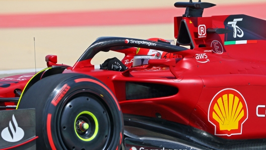 Ferrari's Monegasque driver Charles Leclerc drives during the first day of Formula One (F1) pre-season testing at the Bahrain International Circuit in the city of Sakhir on March 12, 2021. (Photo by Giuseppe CACACE / AFP)