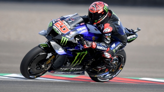 Monster Energy Yamaha MotoGP's French rider Fabio Quartararo rides during free practice session for the Indonesian Grand Prix MotoGP race at the Mandalika International Circuit at Kuta Mandalika in Central Lombok on March 18, 2022. (Photo by SONNY TUMBELAKA / AFP)