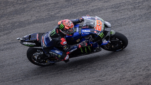 LOMBOK, INDONESIA - MARCH 19: MotoGP rider Fabio Quartararo #20 of France and Monster Energy Yamaha MotoGP? rides during the free practice 3 of the MotoGP Grand Prix of Indonesia at Mandalika International Street Circuit on March 19, 2022 in Lombok, Indonesia. (Photo by Robertus Pudyanto/Getty Images)