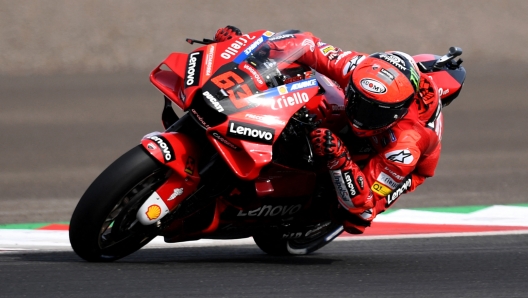 Ducati Lenovo Team's Italian rider Francesco Bagnaia rides during the practice session for the Indonesian Grand Prix MotoGP race at the Mandalika International Circuit at Kuta Mandalika in Central Lombok on March 18, 2022. (Photo by SONNY TUMBELAKA / AFP)