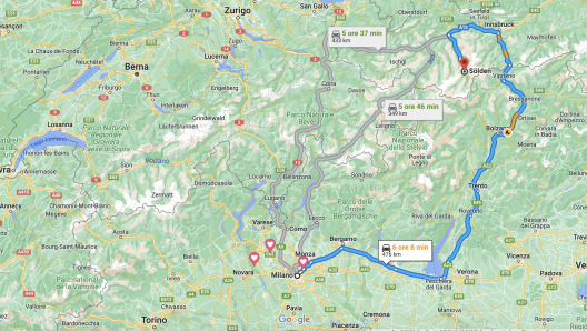 Passando per il Brennero, Milano è separata da Sölden da oltre 470 km