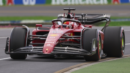 Ferrari driver Charles Leclerc of Monaco steers his car during qualifying for the Australian Formula One Grand Prix in Melbourne, Australia, Saturday, April 9, 2022. (AP Photo/Asanka Brendon Ratnayake)