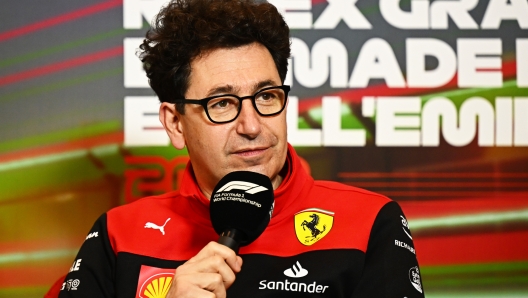 IMOLA, ITALY - APRIL 23: Scuderia Ferrari Team Principal Mattia Binotto talks in the Team Principals Press Conference prior to practice ahead of the F1 Grand Prix of Emilia Romagna at Autodromo Enzo e Dino Ferrari on April 23, 2022 in Imola, Italy. (Photo by Clive Mason/Getty Images)