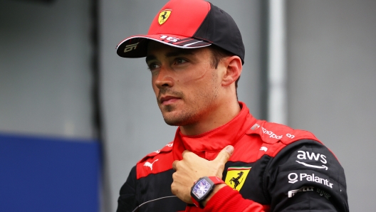 IMOLA, ITALY - APRIL 22: Second placed qualifier Charles Leclerc of Monaco and Ferrari looks on in parc ferme during qualifying ahead of the F1 Grand Prix of Emilia Romagna at Autodromo Enzo e Dino Ferrari on April 22, 2022 in Imola, Italy. (Photo by Dan Mullan/Getty Images)