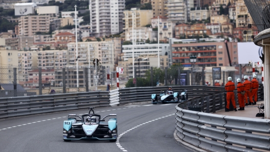 MONACO, MONACO - APRIL 30:  In this handout from Jaguar Racing, Sam Bird (GBR), Jaguar TCS Racing, Jaguar I-TYPE 5, leads Mitch Evans (NZL), Jaguar TCS Racing, Jaguar I-TYPE 5 ahead of the ABB FIA Formula E Championship, on April 30, 2022 in Monte Carlo, Monaco. (Photo by Handout/Jaguar Racing via Getty Images)