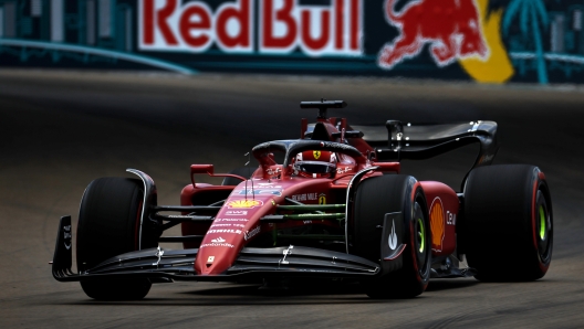 MIAMI, FLORIDA - MAY 07: Charles Leclerc of Monaco driving (16) the Ferrari F1-75 on track during final practice ahead of the F1 Grand Prix of Miami at the Miami International Autodrome on May 07, 2022 in Miami, Florida.   Jared C. Tilton/Getty Images/AFP == FOR NEWSPAPERS, INTERNET, TELCOS & TELEVISION USE ONLY ==