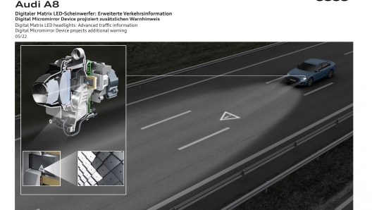 I fari di nuova generazione permettono ad A8 di comunicare con gli altri utenti della strada