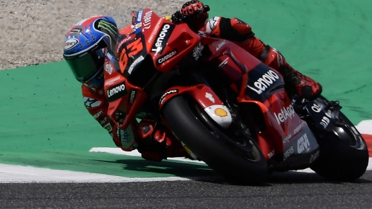 Ducati Lenovo Team Italian rider Francesco Bagnaia competes during the Italian Moto GP Grand Prix at the Mugello race track, Tuscany, on May 29, 2022. (Photo by Filippo MONTEFORTE / AFP)