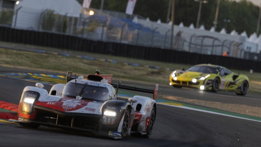 Toyota Gazoo Racing car a Toyota GR010 Hybrid with Sebastien Buemi of Switzerland, Brendon Hartley of New Zealand and Ryo Hirakawa of Japan takes a curve during the 24-hour Le Mans endurance race in Le Mans, western France, Sunday June 12, 2022. (AP Photo/Jeremias Gonzalez)