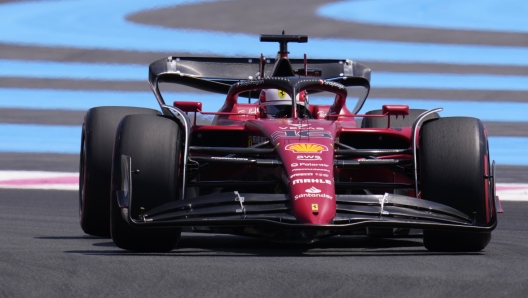 Ferrari driver Charles Leclerc of Monaco steers his car during the first practice for the French Formula One Grand Prix at Paul Ricard racetrack in Le Castellet, southern France, Friday, July 22, 2022. The French Grand Prix will be held on Sunday. (AP Photo/Manu Fernandez)