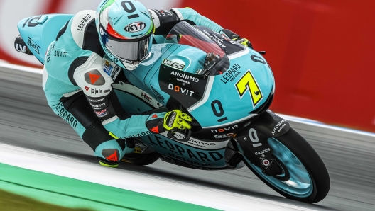 epa10033260 Dennis Foggia of Italy on his Honda in action during the Moto3 qualifying for the Motorcycling Grand Prix of the Netherlands at the TT circuit of Assen, Netherlands, 25 June 2022.  EPA/Vincent Jannink