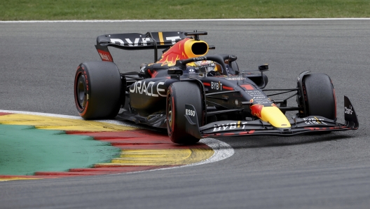 Red Bull driver Max Verstappen of the Netherlands steers his car during the qualifying session ahead of the Formula One Grand Prix at the Spa-Francorchamps racetrack in Spa, Belgium, Saturday, Aug. 27, 2022. The Belgian Formula One Grand Prix will take place on Sunday. (AP Photo/Olivier Matthys)