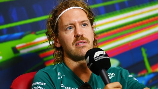 MONZA, ITALY - SEPTEMBER 08: Sebastian Vettel of Germany and Aston Martin F1 Team talks in the drivers press conference during previews ahead of the F1 Grand Prix of Italy at Autodromo Nazionale Monza on September 08, 2022 in Monza, Italy. (Photo by Dan Mullan/Getty Images)