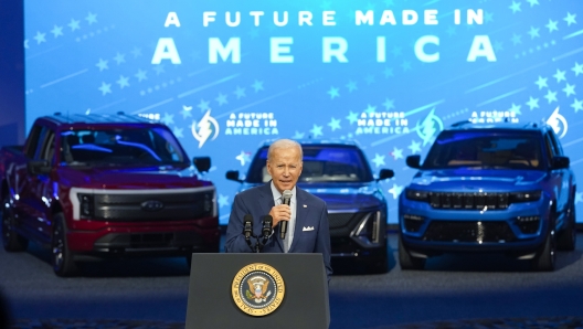 President Joe Biden speaks at the North American International Auto Show in Detroit, Wednesday, Sept. 14, 2022. (AP Photo/Paul Sancya)