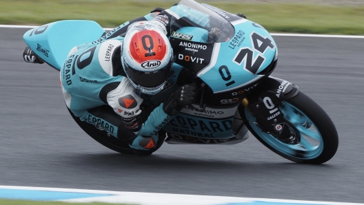 Leopard Racing rider Tatsuki Suzuki of Japan rides his motorcycle during the Moto3 class free practice 1 of MotoGP Japanese Grand Prix at the Twin Ring Motegi circuit in Motegi, Tochigi prefecture on September 23, 2022. (Photo by Toshifumi KITAMURA / AFP)