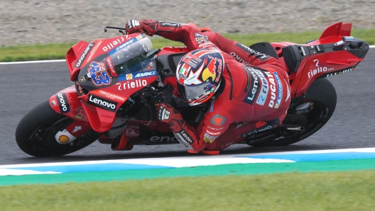 Ducati Lenovo's Australian rider Jack Miller rides during a MotoGP practice session at the Japanese Grand Prix at the Twin Ring Motegi circuit in Motegi, Tochigi prefecture on September 23, 2022. (Photo by Toshifumi KITAMURA / AFP)