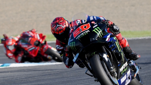 Monster Energy Yamaha MotoGP rider Fabio Quartararo of France rides his motorcycle during the MotoGP class race at the Japanese Grand Prix in Motegi, Tochigi prefecture on September 25, 2022. (Photo by Toshifumi KITAMURA / AFP)