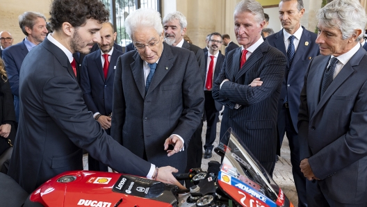 Il Presidente Sergio Mattarella con il campione del mondo di MotoGP, Francesco Bagnaia e il Ministro Andrea Abodi - QUIRINALE, INCONTRO CON IL CAMPIONE DEL MONDO DI MOTOGP - fotografo: IMAGOECONOMICA