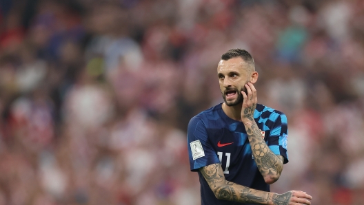 LUSAIL CITY, QATAR - DECEMBER 13: Marcelo Brozovic of Croatia looks on during the FIFA World Cup Qatar 2022 semi final match between Argentina and Croatia at Lusail Stadium on December 13, 2022 in Lusail City, Qatar. (Photo by Lars Baron/Getty Images)