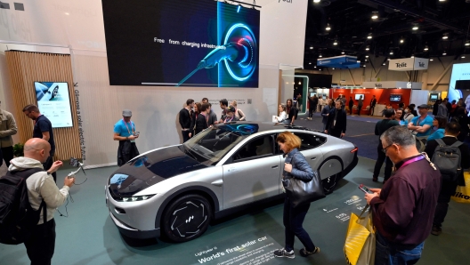 LAS VEGAS, NEVADA - JANUARY 06: The Lightyear 0, a fully solar-powered vehicle is displayed at the Lightyear booth doing CES 2023 at the Las Vegas Convention Center on January 6, 2023 in Las Vegas, Nevada. CES, the world's largest annual consumer technology trade show, runs through January 08 and features about 3,200 exhibitors showing off their latest products and services to more than 100,000 attendees.   David Becker/Getty Images/AFP (Photo by David Becker / GETTY IMAGES NORTH AMERICA / Getty Images via AFP)