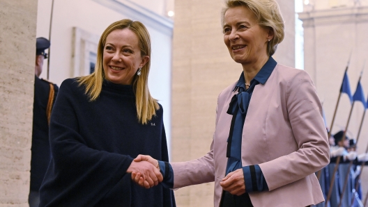 Italian Premier Giorgia Meloni (L) with the President of the European Commission, Ursula von der Leyen (R), during their meeting at Palazzo Chigi, Rome, Italy, 9 January 2023. ANSA/RICCARDO ANTIMIANI