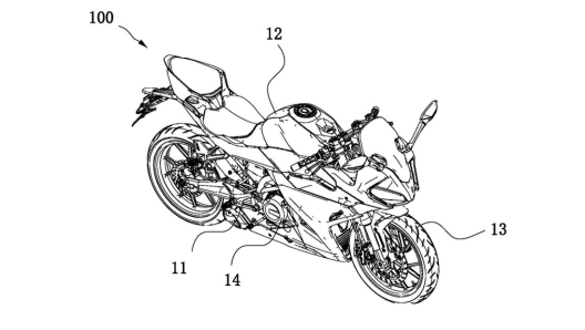 I brevetti mostrano una moto sportiva, equipaggiata con un quattro cilindri a V