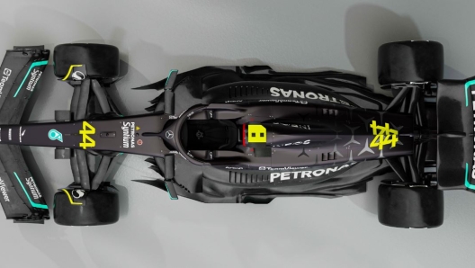 La Mercedes F1 W14 vista dall'alto