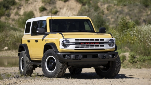 Bronco Heritage Limited Edition available winter 2023.  Limited availability. Preproduction models shown.  Always consult the Owner’s Manual before off-road driving, know your terrain and trail difficulty, and use appropriate safety gear.