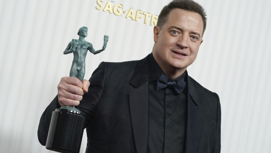 Brendan Fraser, winner of the award for outstanding performance by a male actor in a leading role for "The Whale," poses in the press room at the 29th annual Screen Actors Guild Awards on Sunday, Feb. 26, 2023, at the Fairmont Century Plaza in Los Angeles. (Photo by Jordan Strauss/Invision/AP)