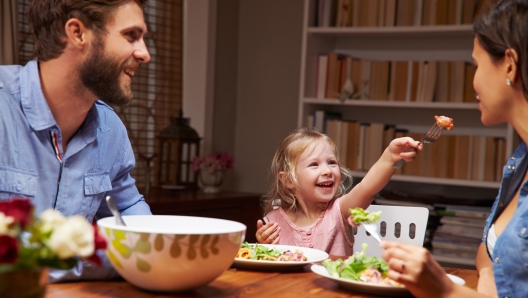 Family eating an dinner at a dining table