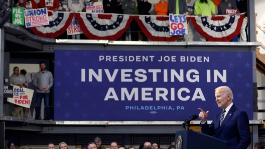 PHILADELPHIA, PENNSYLVANIA - MARCH 09: U.S. President Joe Biden talks about his proposed FY2023 federal budget during an event at the Finishing Trades Institute on March 09, 2023 in Philadelphia, Pennsylvania. Seen as a preview to his re-election platform, Biden's proposed budget is projected to cut the deficit by $3 trillion over the next 10 years. It remains unlikely the plan will find any support in the Republican-controlled House of Representatives.   Chip Somodevilla/Getty Images/AFP (Photo by CHIP SOMODEVILLA / GETTY IMAGES NORTH AMERICA / Getty Images via AFP)