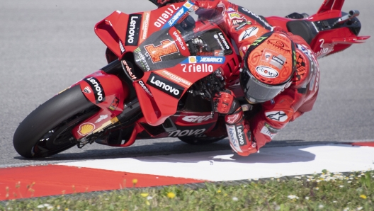 PORTIMAO, PORTUGAL - MARCH 12: Francesco Bagnaia of Italy and Ducati Lenovo Team rounds the bend  during the Portimao MotoGP Official Test at Portimao Circuit on March 12, 2023 in Portimao, Portugal. (Photo by Mirco Lazzari gp/Getty Images)