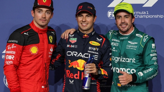 Da sinistra Leclerc, Perez e Alonso. AFP