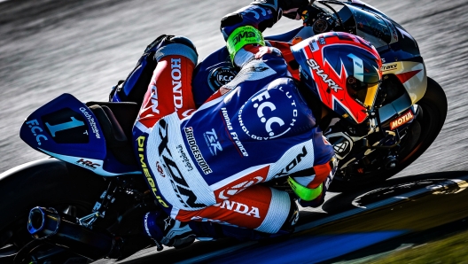 La Fireblade iridata del team F.C.C. TSR Honda France durante le qualifiche