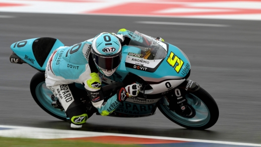 Honda Spanish rider Jaume Masia competes during the Argentina Grand Prix Moto3 race, at Termas de Rio Hondo circuit, in Santiago del Estero, Argentina, on April 2, 2023. (Photo by JUAN MABROMATA / AFP)