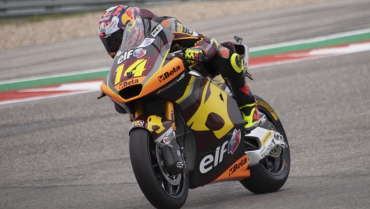 AUSTIN, TEXAS - APRIL 15: Toni Arbolino of Italy and Elf Marc VDS Racing Team heads down a straight during the MotoGP Of The Americas - Qualifying on April 15, 2023 in Austin, Texas.   Mirco Lazzari gp/Getty Images/AFP (Photo by Mirco Lazzari gp / GETTY IMAGES NORTH AMERICA / Getty Images via AFP)