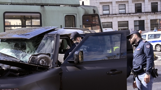 Police and Fire Department carry out surveys on the site of the accident between the car of the SS Lazio player Ciro Immobile and a bus, at Matteotti bridge, Rome, Italy, 16 April 2023. The accident involved seven people in addition to Immobile, including tram passengers, who were taken to the hospital for examination. The footballer, "a little sore in the arm", speaking to the police, explained that the bus would run on red light.    ANSA / RICCARDO ANTIMIANI