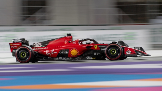 epa10530864 Monegasque driver Charles Leclerc of Scuderia Ferrari in action during qualifying for the Formula One Grand Prix of Saudi Arabia at the Jeddah Corniche Circuit, Saudi Arabia, 18 March 2023. The Formula One Grand Prix of Saudi Arabia will take place on 19 March.  EPA/STR