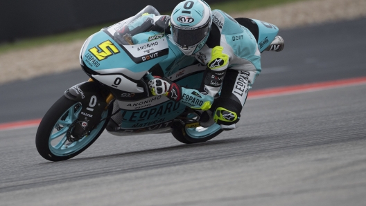 AUSTIN, TEXAS - APRIL 15: Jaime Masia of Spain and Leopard Racing rounds the bend during the MotoGP Of The Americas - Qualifying on April 15, 2023 in Austin, Texas.   Mirco Lazzari gp/Getty Images/AFP (Photo by Mirco Lazzari gp / GETTY IMAGES NORTH AMERICA / Getty Images via AFP)