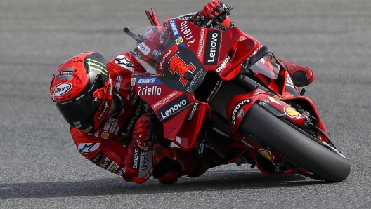 epa10596777 Italian MotoGP rider Francesco Bagnaia of Ducati Lenovo Team during the first free training session of the Spanish Motorcycling Grand Prix at Angel Nieto track in Jerez de la Frontera, Spain on 28 April 2023.  EPA/Jose Manuel Vidal